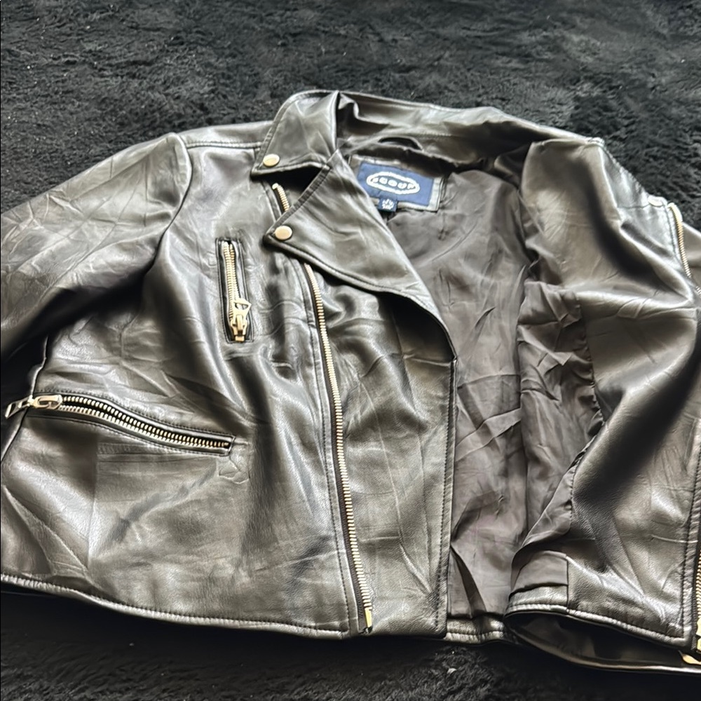 Black Leather Jacket with silver Zippers